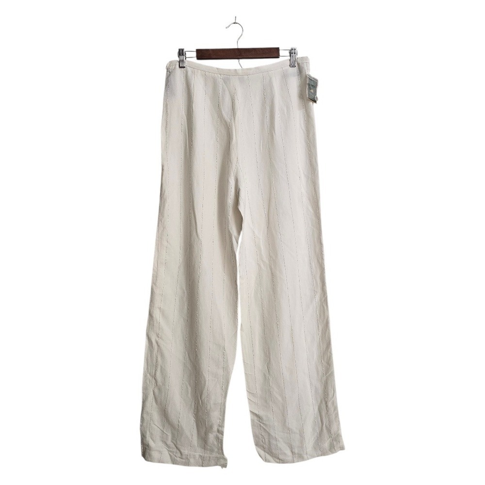 Henry White Ireland Linen Blend High Rise Wide Leg Pants In Ivory NWT Sz 12